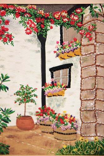 빈티지 영국 손자수 꽃이 있는 풍경 프레임