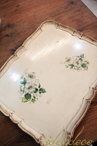 [Sale!!] 빈티지 프렌치 잔잔한 꽃그림이 있는 크림베이지색 우드트레이