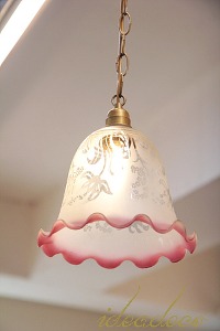 [Sale!!] 빈티지 핑크러플과 플라워 에칭 글래스 1구 팬던트 램프