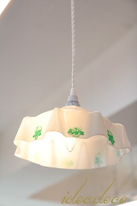 빈티지 프렌치 초록 플라워바스켓 스텐실의 플라스틱 1구 팬던트 램프